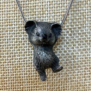 Hallmark Koala Pendant Necklace Chain Pewter Metal 70's. Vintage